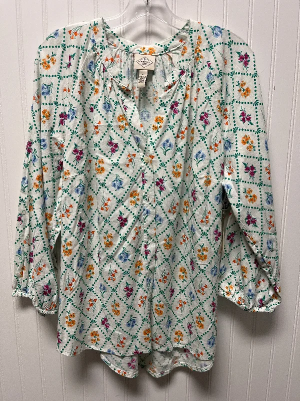 Exclusive Savings Top Long Sleeve Basic By St Johns Bay In Floral Print, Size: Xl