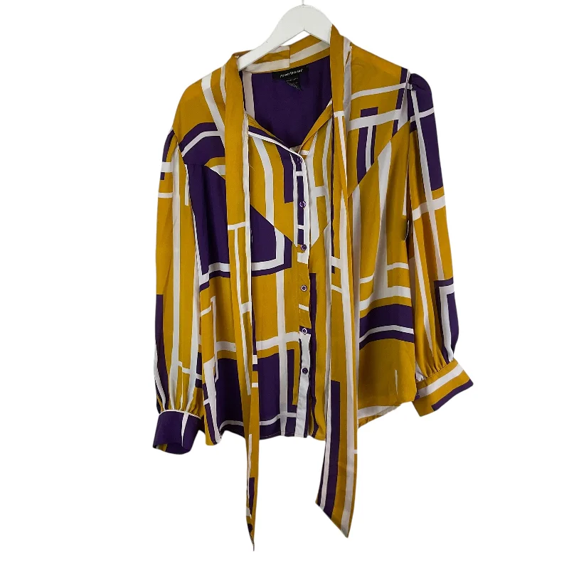 Exclusive Deal Top Long Sleeve By Ashley Stewart In Purple & Yellow, Size: 1x