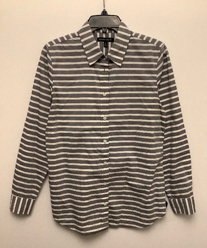 Daily Deals Top Long Sleeve By Banana Republic In Grey & White, Size: M