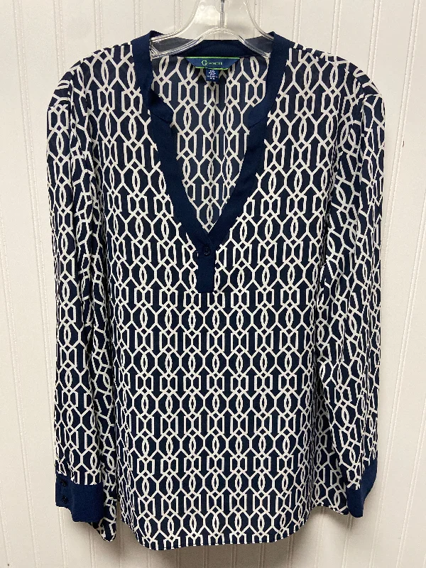 Markdown Madness Top Long Sleeve By C Wonder In Blue & White, Size: L