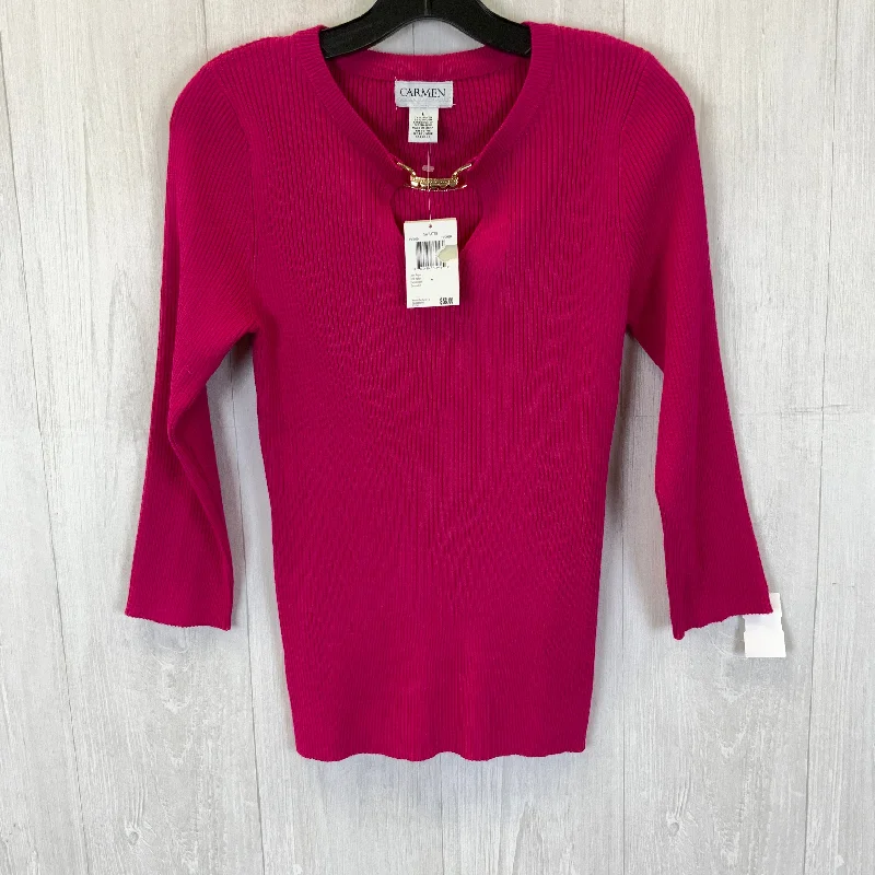 Top Long Sleeve By Carmen By Carmen Marc Valvo In Pink, Size: L