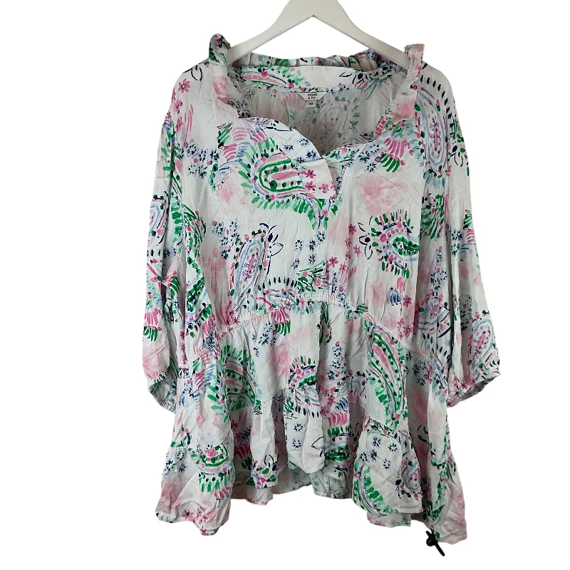 Clearance Sale Top Long Sleeve By Crown And Ivy In Green & Pink, Size: 4x