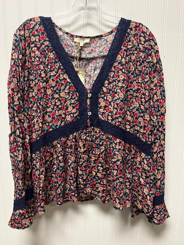 Amazing Deals Top Long Sleeve By Easel In Floral Print, Size: L