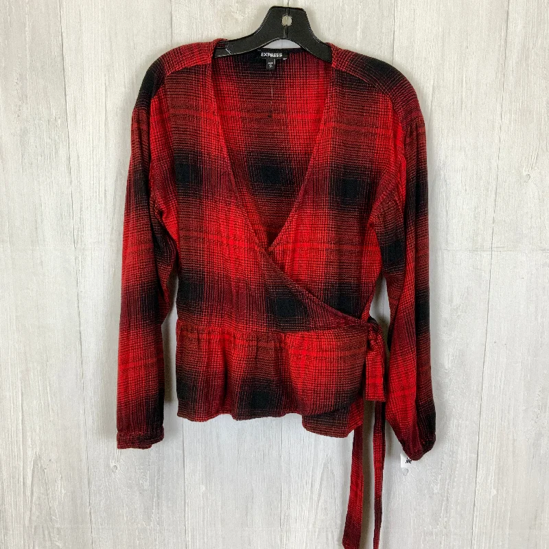 Top Long Sleeve By Express In Black & Red, Size: M