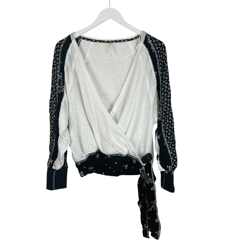Huge Discounts Top Long Sleeve By Free People In Black & White, Size: M