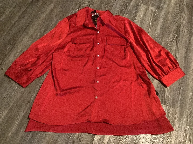 Super Sale Top Long Sleeve By Investments In Red, Size: 1x