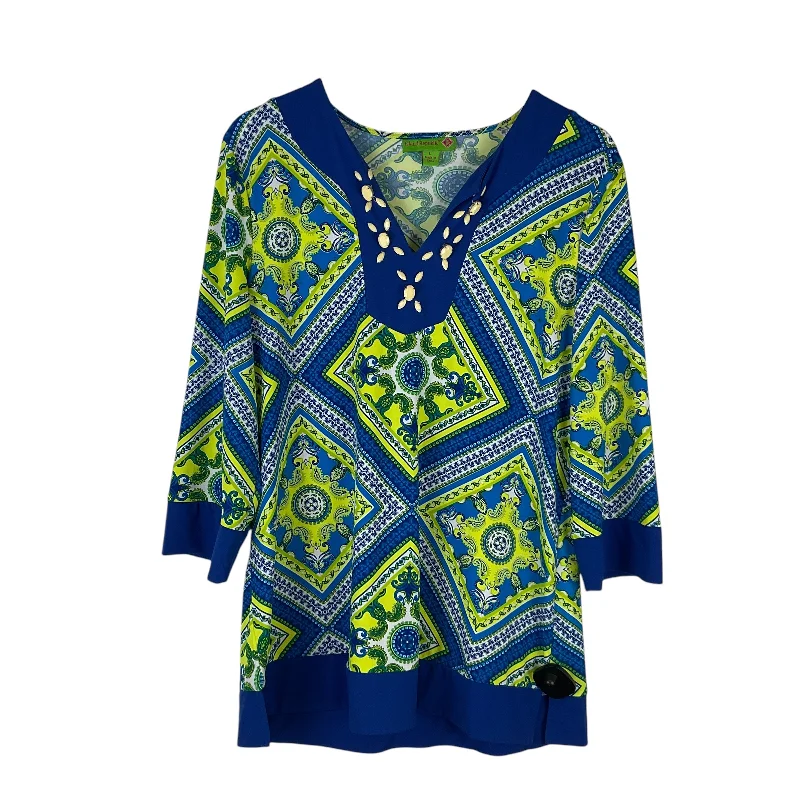 Super Deal Top Long Sleeve By Island Republic In Blue & Green, Size: L