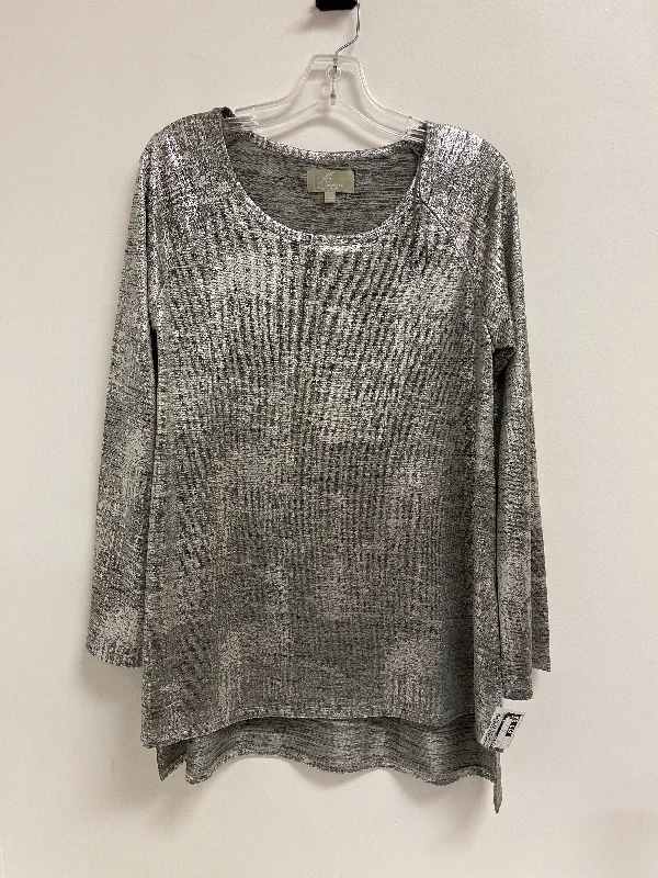 Seasonal Sale Top Long Sleeve By Joan Vass In Silver, Size: L