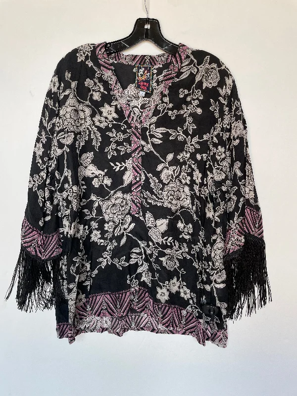 Special Price Top Long Sleeve By Johnny Was In Black & Grey, Size: Xl