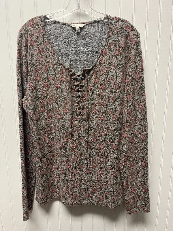 Don't Wait Top Long Sleeve By Lucky Brand In Grey & Pink, Size: Xl