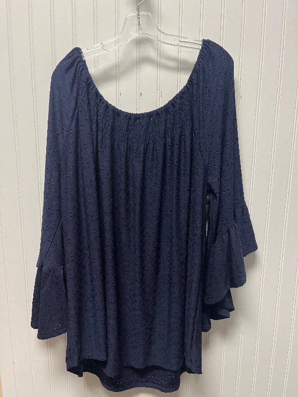 Shop and Save Top Long Sleeve By Melissa Paige In Navy, Size: 3x
