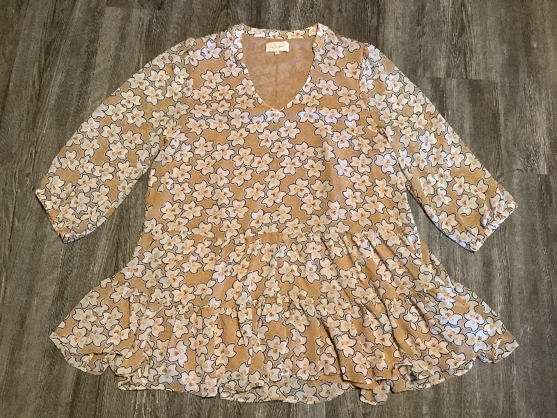 Savings Galore Top Long Sleeve By Melloday In Tan & White, Size: L