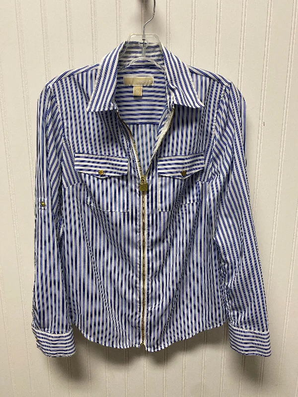 Price Reduction Top Long Sleeve By Michael By Michael Kors In Blue & White, Size: Xs