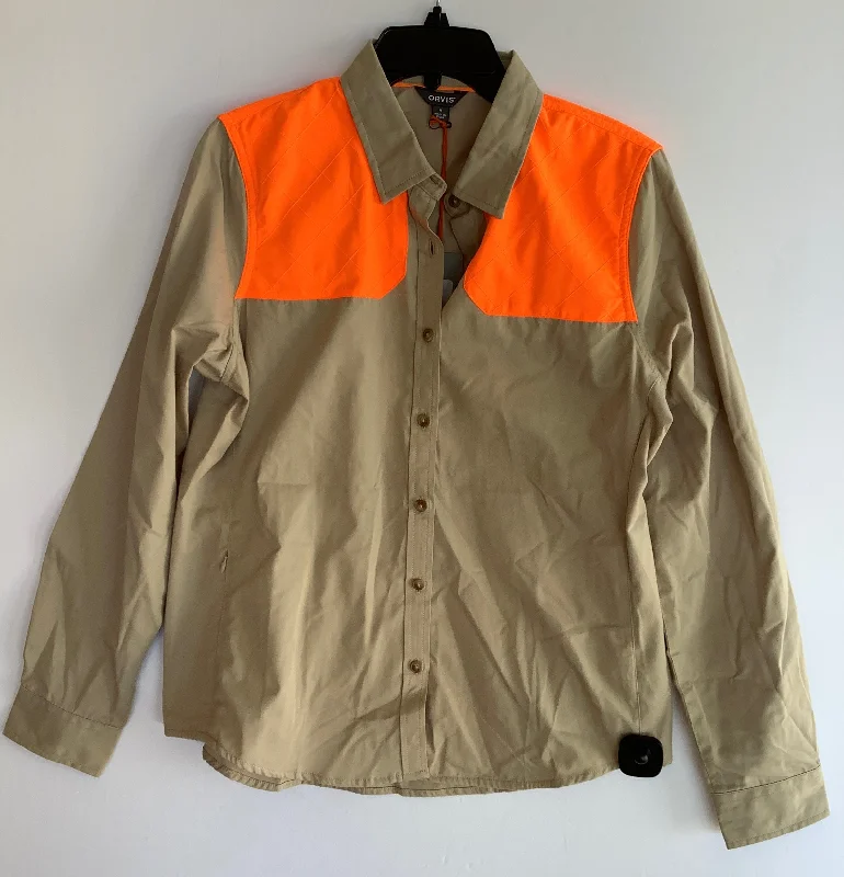 Seasonal Clearance Top Long Sleeve By Orvis In Orange & Tan, Size: M