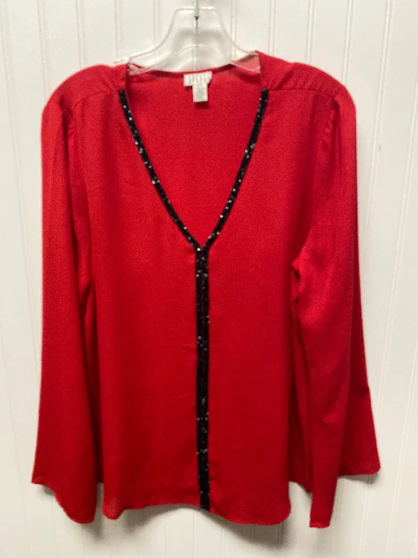 Weekend Deal Top Long Sleeve By Spense In Black & Red, Size: L