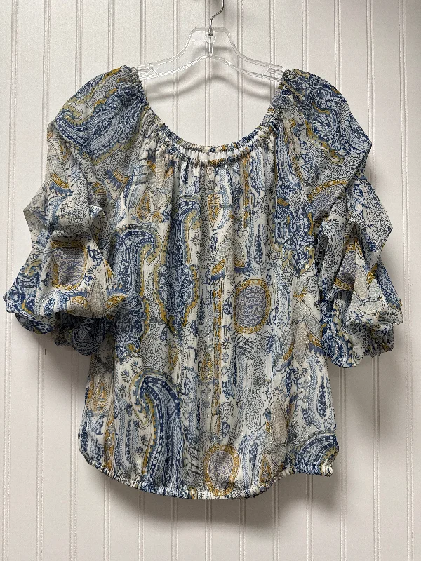 Weekend Deal Top Long Sleeve By Vince Camuto In Blue & Yellow, Size: S