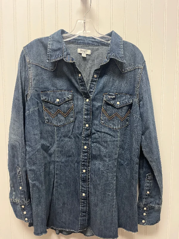 Weekend Special Top Long Sleeve By Wrangler In Blue Denim, Size: L