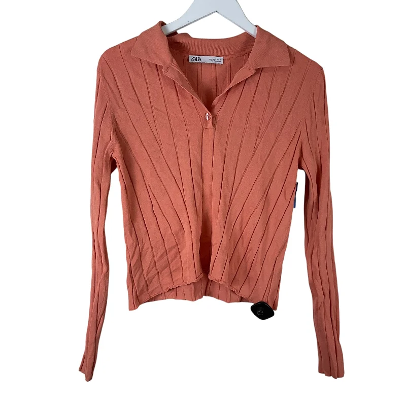 Huge Savings Top Long Sleeve By Zara In Orange, Size: L
