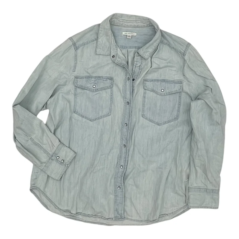 Special Discount Top Ls By Free Assembly In Blue Denim, Size:3X