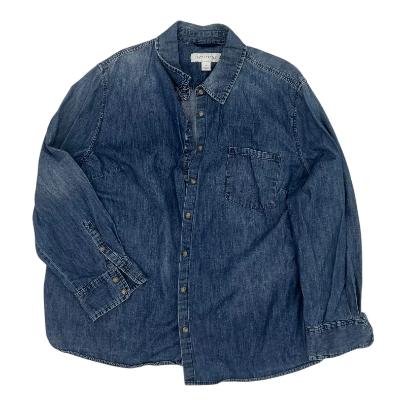 Loyalty Reward Top Ls By Pure Energy In Blue Denim, Size:3X
