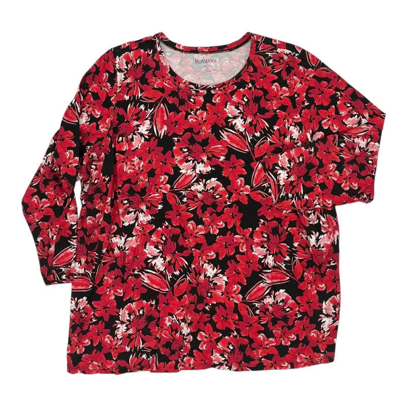 Sneak Peek Sale Top Ls By Romans In Black & Red, Size:3X