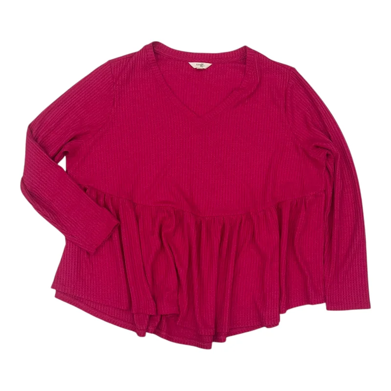 Discount Mania Top Ls By Terra & Sky In Pink, Size:2X