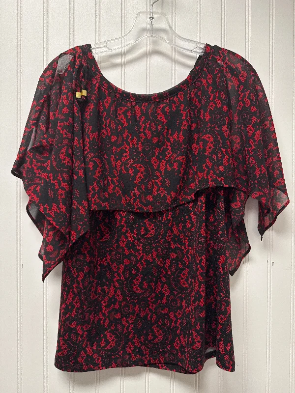 Stock Clearance Top Short Sleeve By Michael By Michael Kors In Black & Red, Size: S