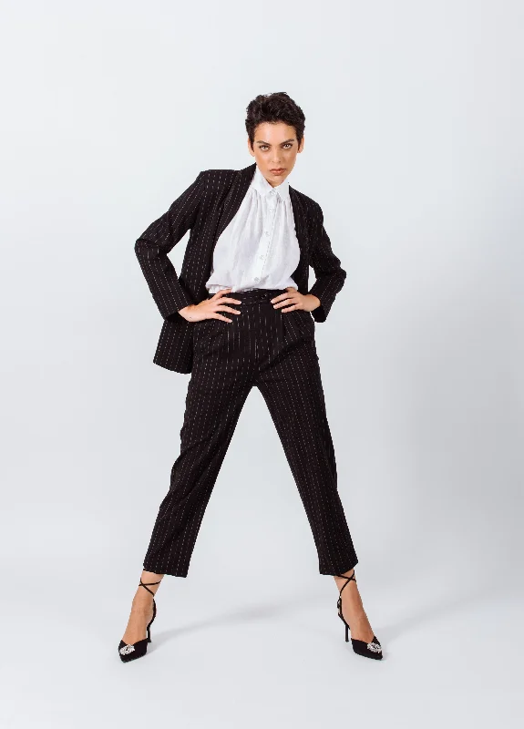 Seasonal Sale Black Pinstripes Suit Pants