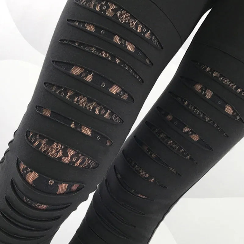 Sneak Peek Sale Gothic Lace Shredded Leggings For Women