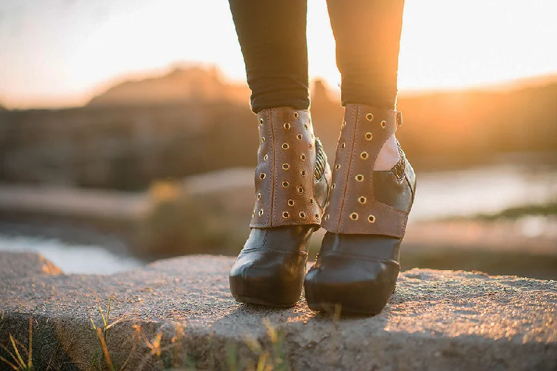 Distressed Brown Leather Spats with Brass Grommets