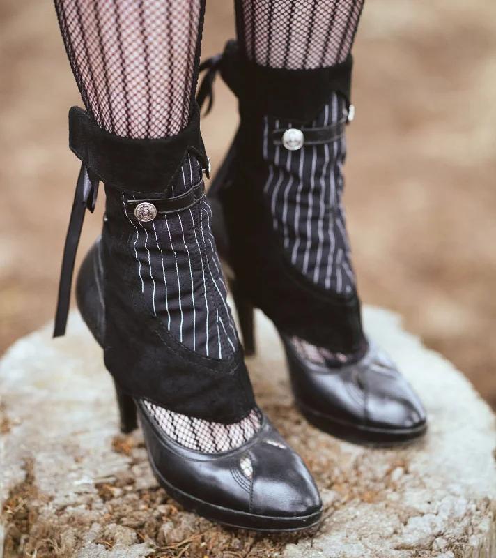 Pinstripe and Black Suede Spats | Aurora