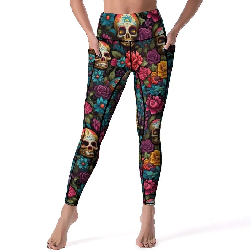 Instant Savings Upgrade Your Wardrobe With These Stylish Women's Skulls Floral Yoga Leggings