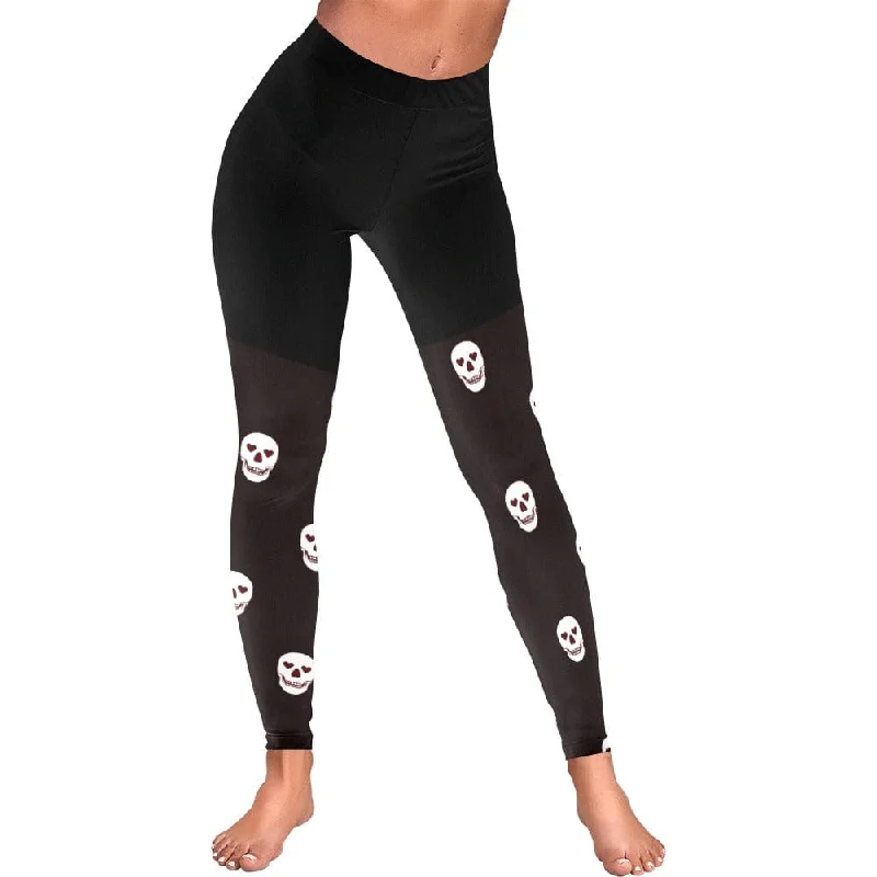 Bonus Savings White Skull Print Women's Sports Leggings