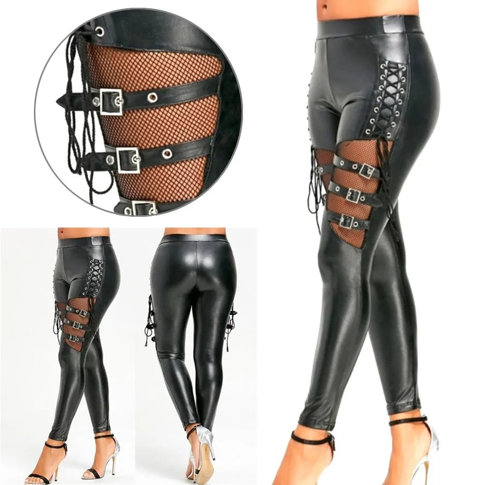 Deal Frenzy Women's Buckle & Lace Up Gothic Punk Leggings