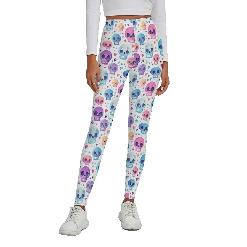 Savings Bonanza Women's Colorful Skulls Leggings Plus Fleece