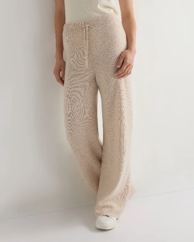 Early Bird Discount Women's Honeycomb Knit Cashmere Trouser Ecru White