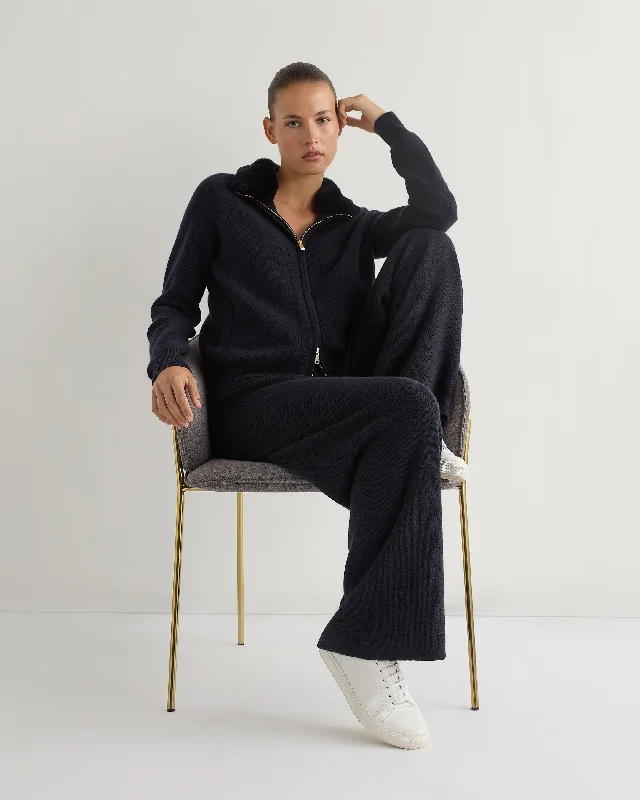 Weekend Special Women's Honeycomb Knit Cashmere Trouser Navy Blue