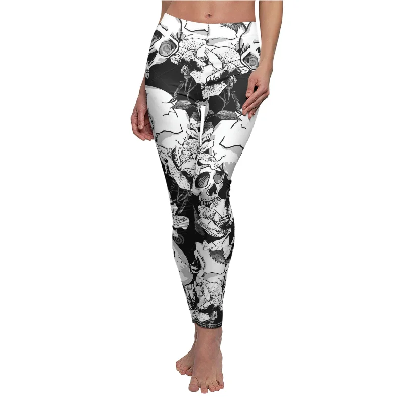 Special Price Women's Skull Floral Grey & Black Casual Leggings