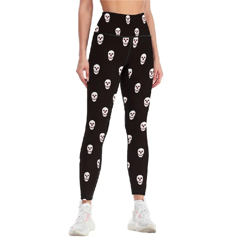 Fantastic Offers Women's White Skull With Heart Eyes Yoga Pants